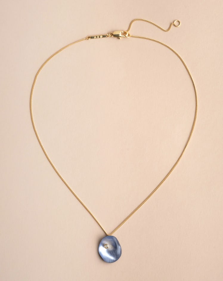Lucite Organic Disc Necklace- Steel Blue