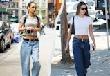 Bella Hadid and Hailey Bieber in low-rise jeans
