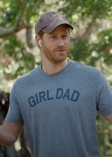 Prince Harry wearing a shirt that reads "Girl Dad"