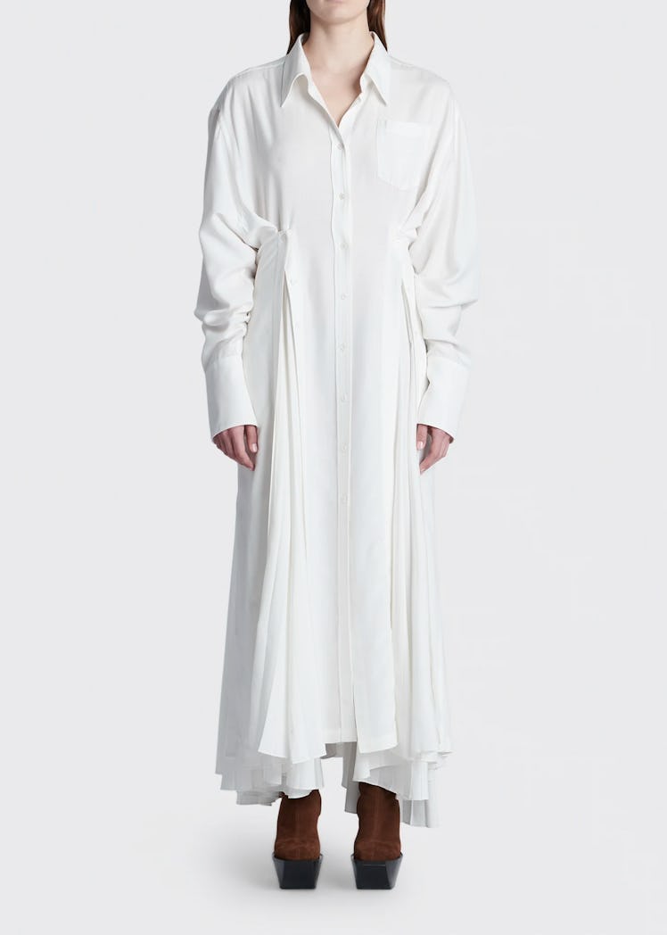 Pleated Asymmetric Shirtdress peter do