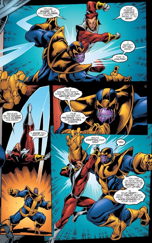 A page with Thanos fighting Starfox in the comic book series