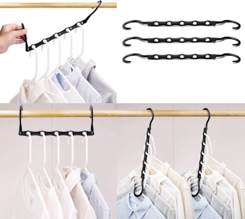 Space-saving clothes hangers can open up a small closet.