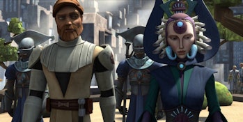 Obi-Wan and Satine — former ruler of Mandalore — in The Clone Wars.