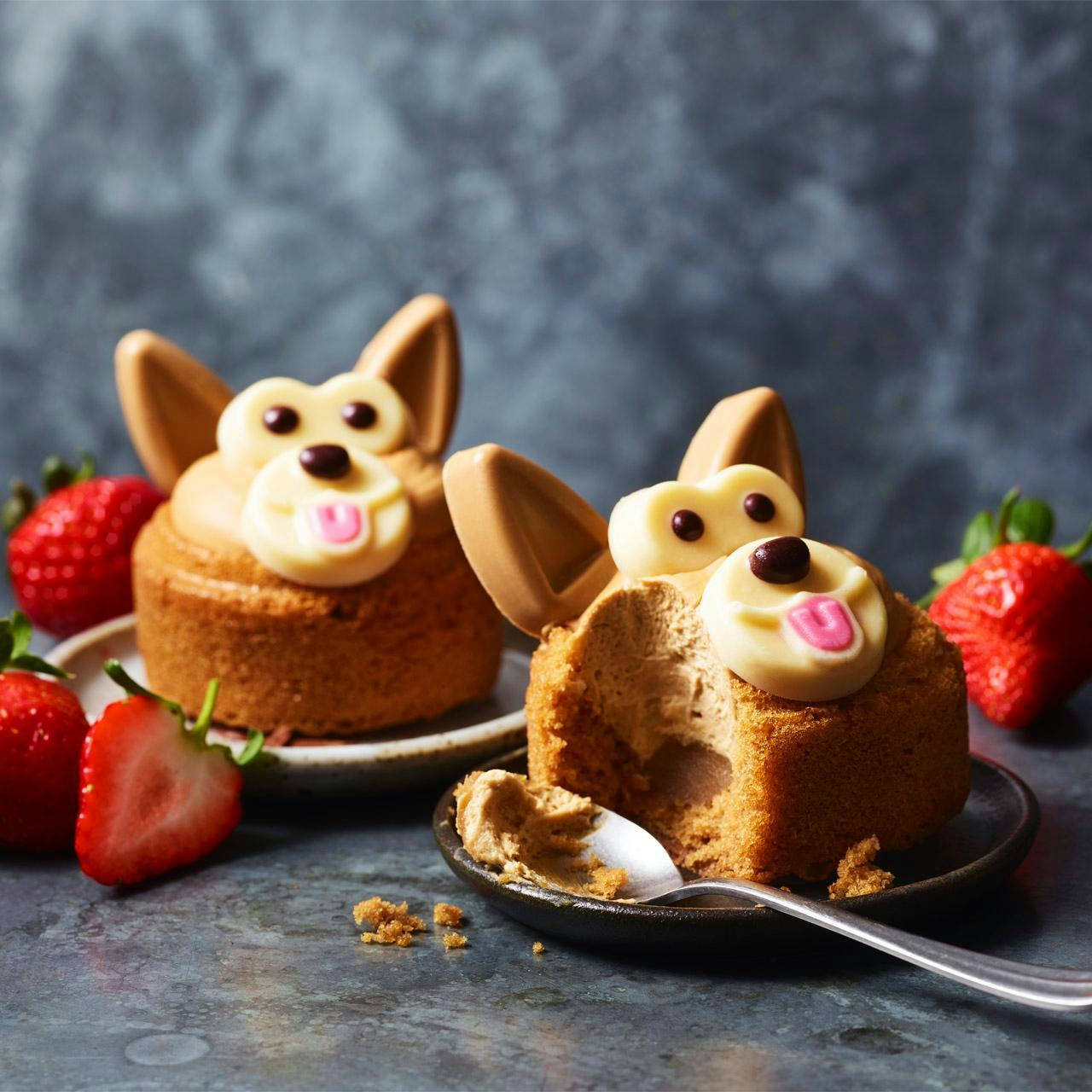 M&amp;S caramel corgi mousse cakes.