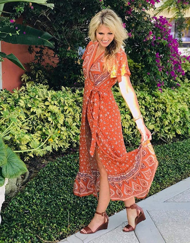 ZESICA Floral Printed Wrap Maxi Dress