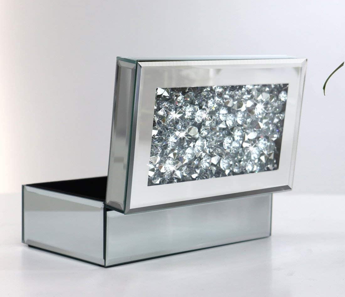 Qmdecor Crushed Diamond Mirrored Jewelry Box