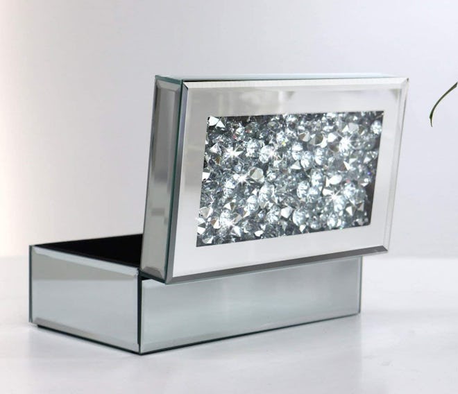 Qmdecor Crushed Diamond Mirrored Jewelry Box 