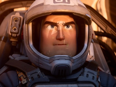 A scene from the movie Lightyear featuring Buzz Lightyear looking into the distance