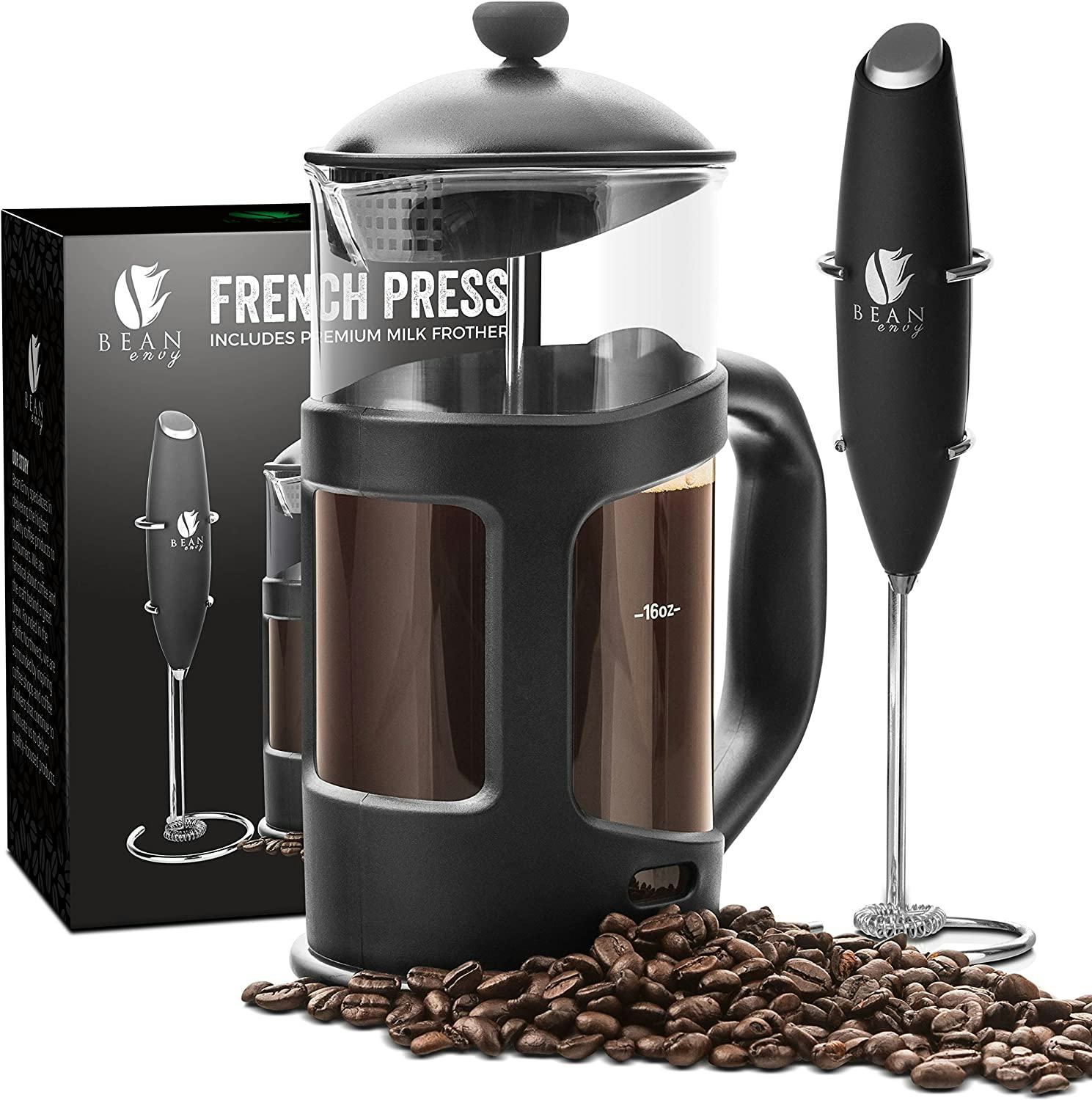 Bean Envy French Press Coffee Maker and Milk Frother Set