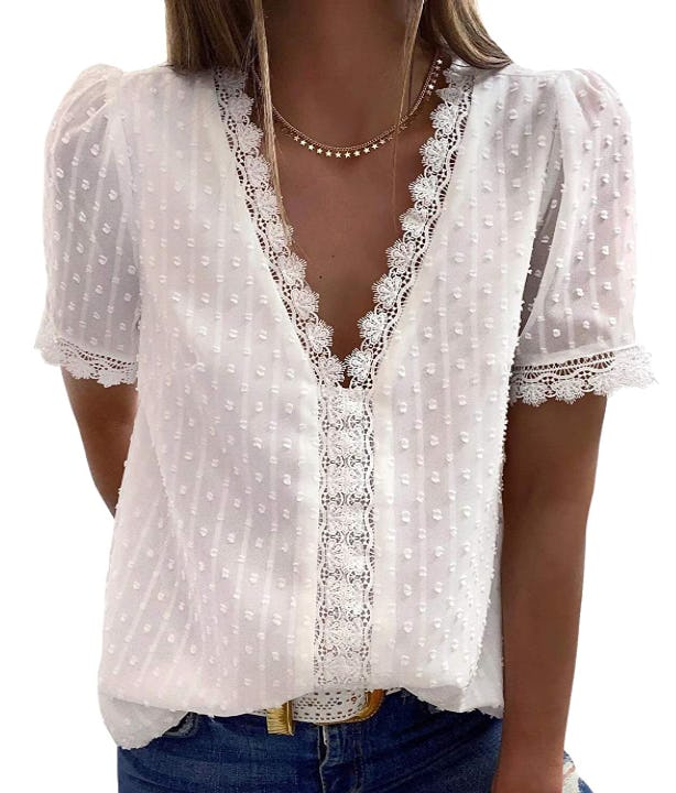 Dokotoo V Neck Lace Blouse