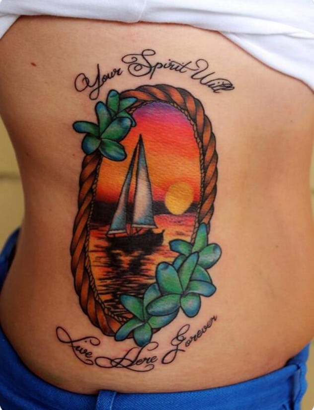 sunset-themed tattoo, meaningful memorial tattoo ideas