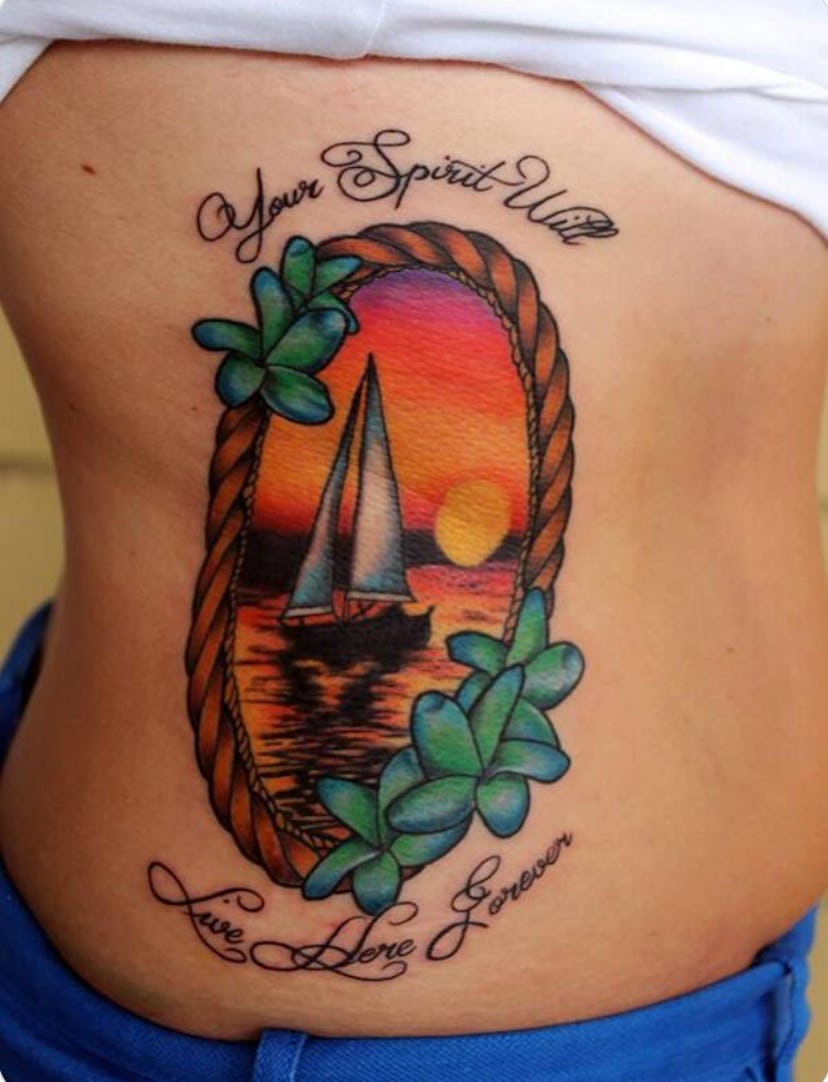 sunset-themed tattoo, meaningful memorial tattoo ideas