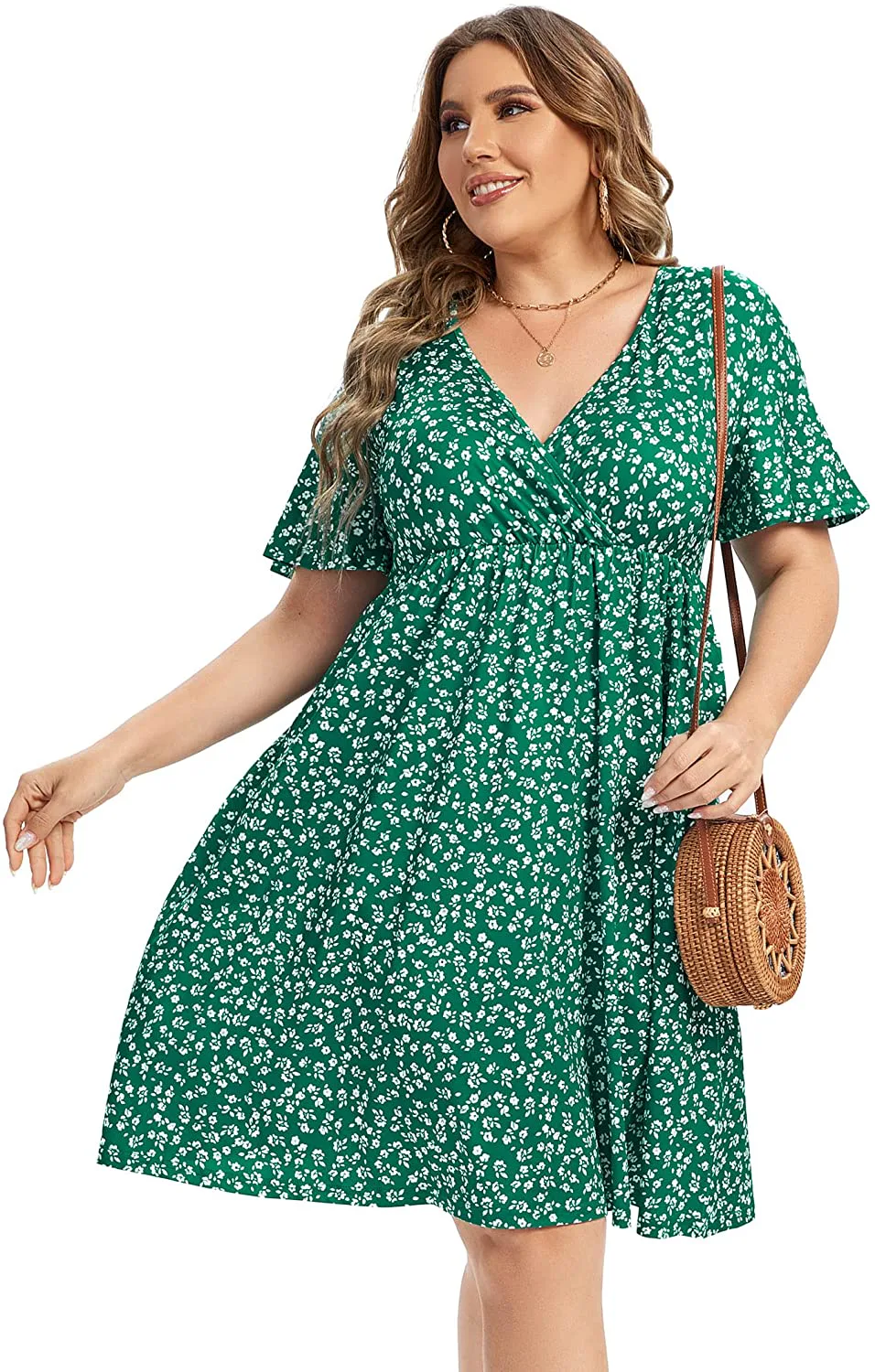 AMZ PLUS V-Neck A-Line Dress