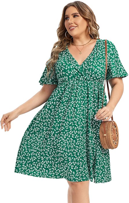 AMZ PLUS V-Neck A-Line Dress