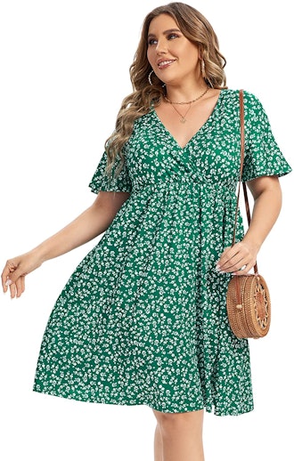 AMZ PLUS V-Neck A-Line Dress