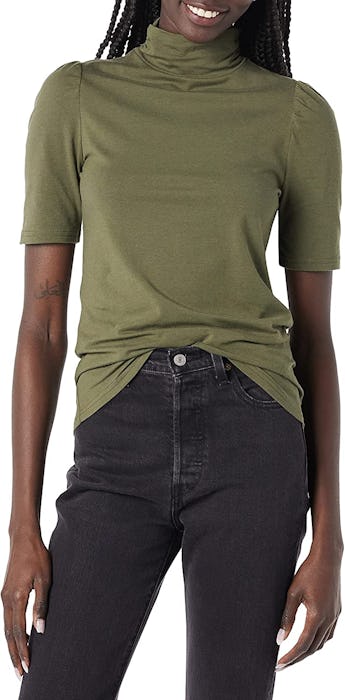 Amazon Essentials Cotton Modal Draped Puff Sleeve Turtleneck