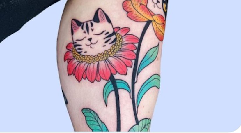cat flower tattoo, meaningful memorial tattoo ideas