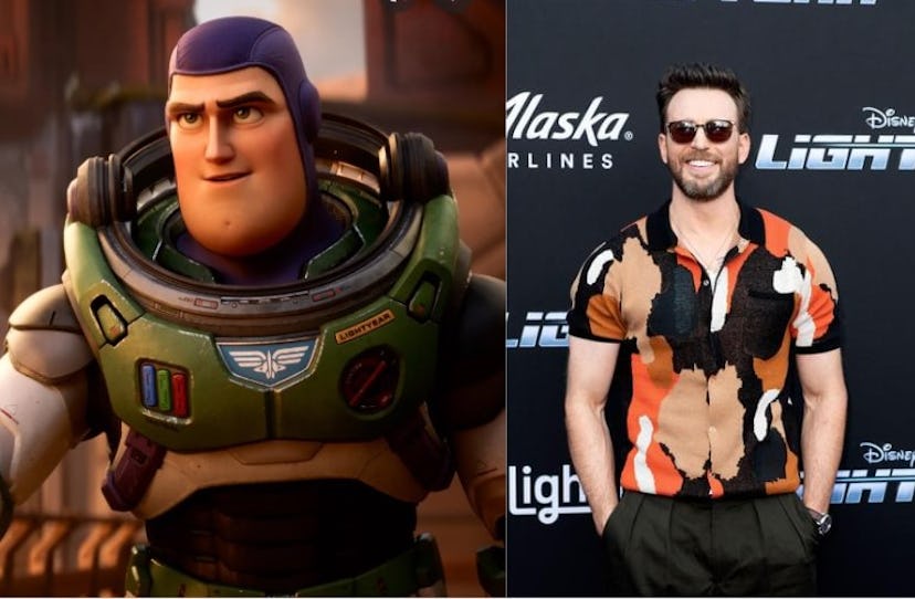 Collage with Buzz Lightyear and Chris Evans who voiced the character