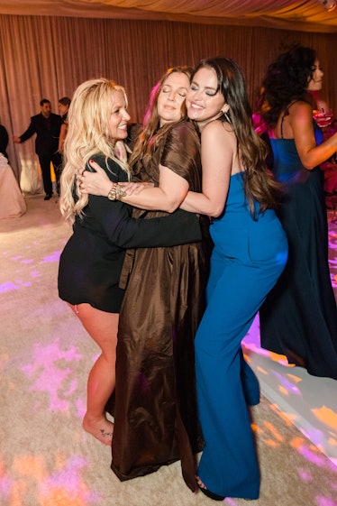 Britney Spears, Drew Barrymore, and Selena Gomez hugging at Spears's wedding afterparty