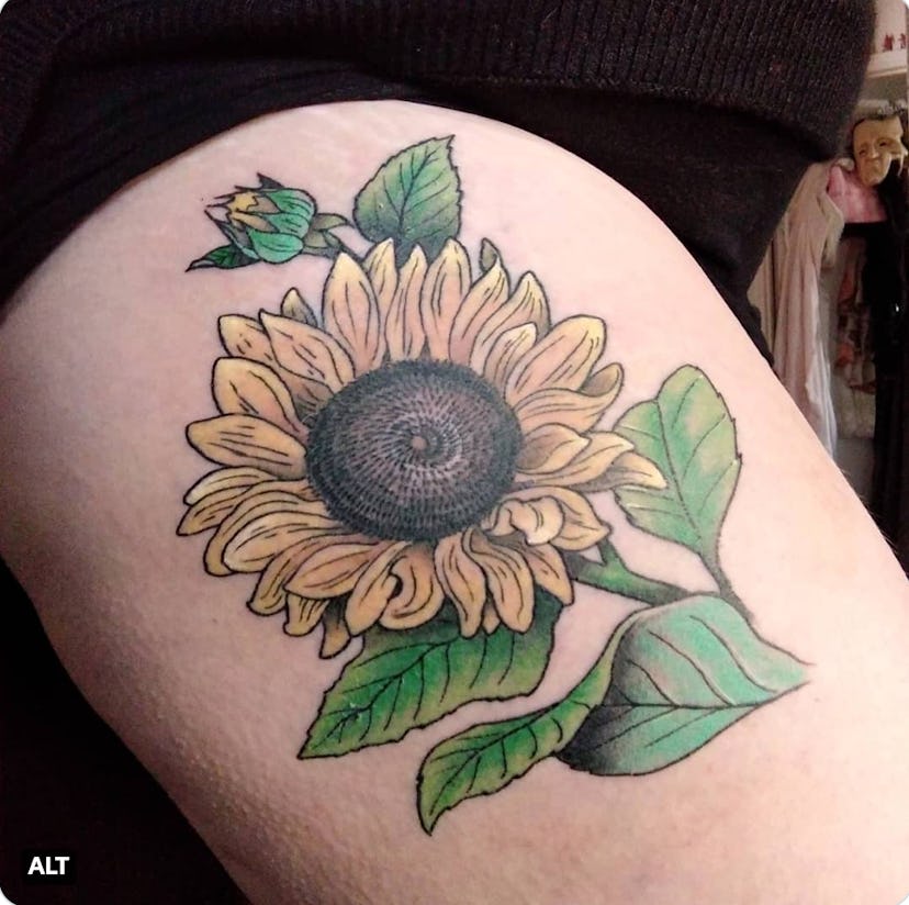 sunflower tattoo, meaningful memorial tattoo ideas