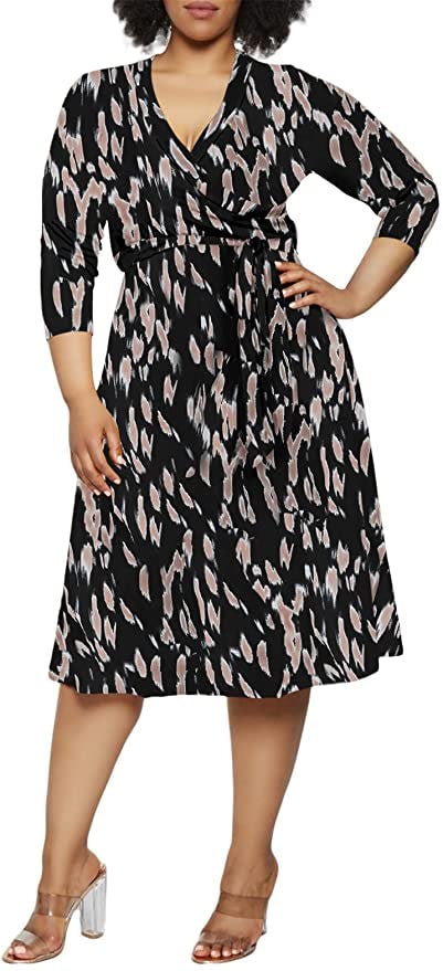 Pink Queen 3/4 Sleeve Faux Wrap Dress