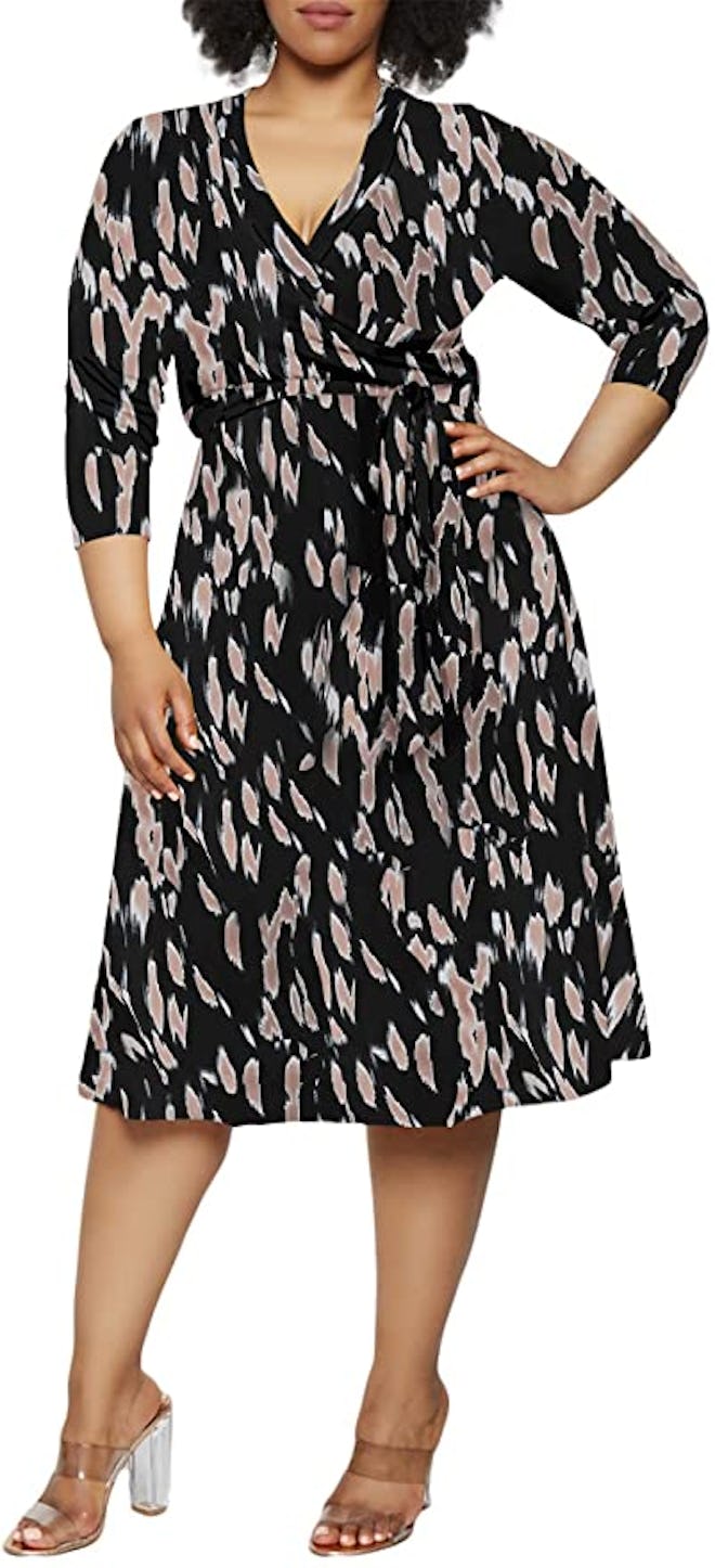 Pink Queen 3/4 Sleeve Faux Wrap Dress