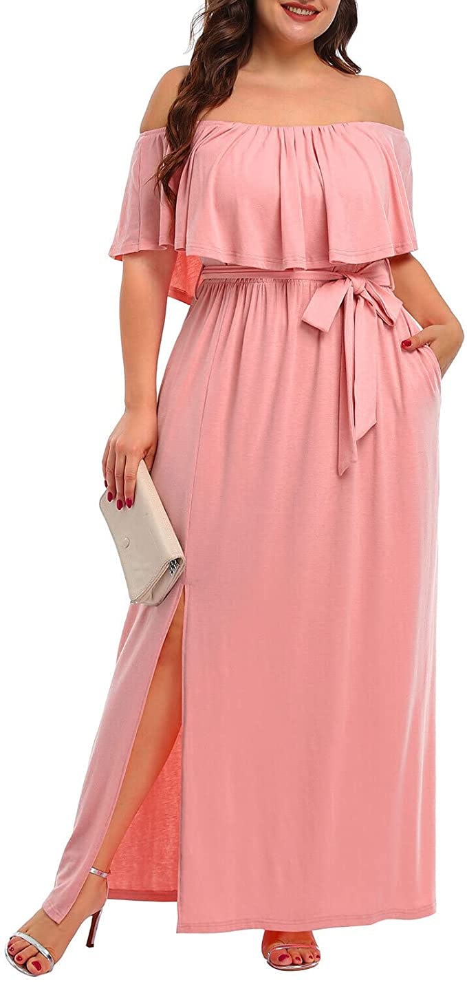 Pinup Fashion Slit Off Shoulder Maxi Dress