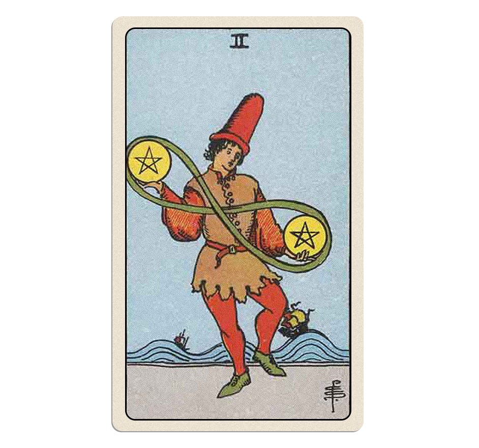Two of pentacles tarot card meaning