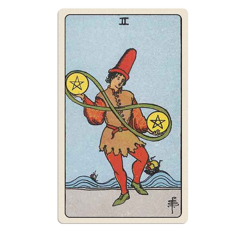 Two of pentacles tarot card meaning