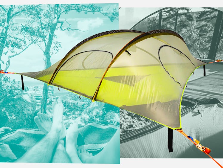 Tentstile Stingray 3-Person tent and a family inside the tent in a collage