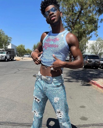 Singer Lil Nas X wearing clothes from Disco Daddy's collection.