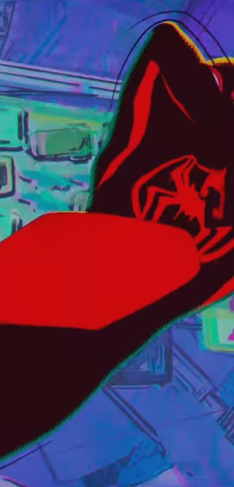 A screenshot of Miles Morales in costume in Spider-Man Across the Spider-Verse