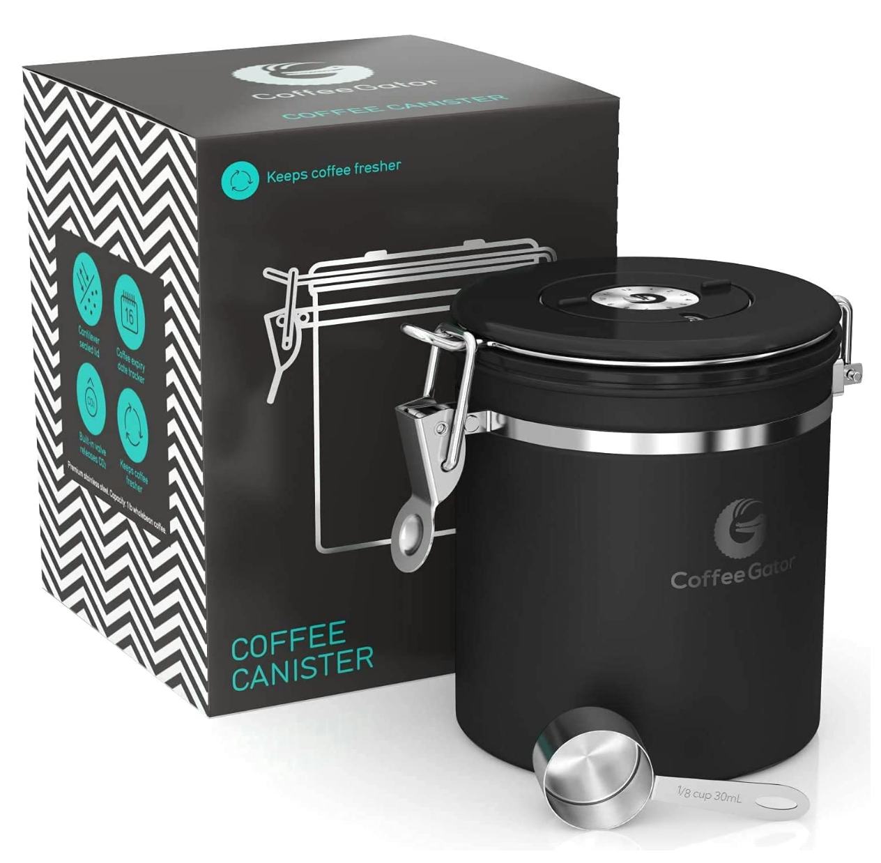 Coffee Gator Stainless Steel Coffee Grounds and Beans Container