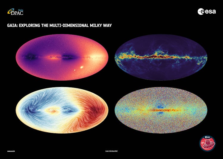 Gaia: Exploring the multi-dimensional milky way in four segment in different color hues 