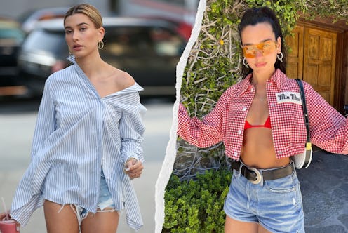 hailey bieber and dua lipa wear jean shorts outfits for summer 2022