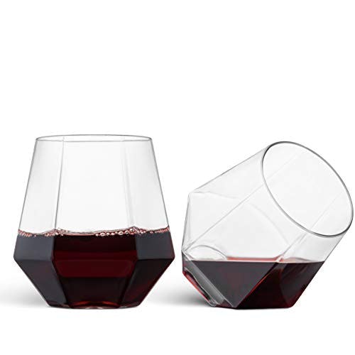 Munfix Diamond Shaped Stemless Plastic Wine Glasses (32-Pack)