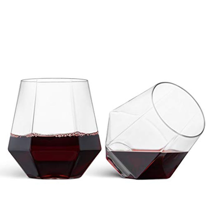 Munfix Diamond Shaped Stemless Plastic Wine Glasses (32-Pack)