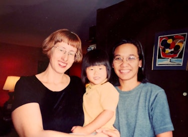 Gay Parent Magazine founder Angeline Acain (right) with her wife, Susan, and daughter, Jiana, in 199...