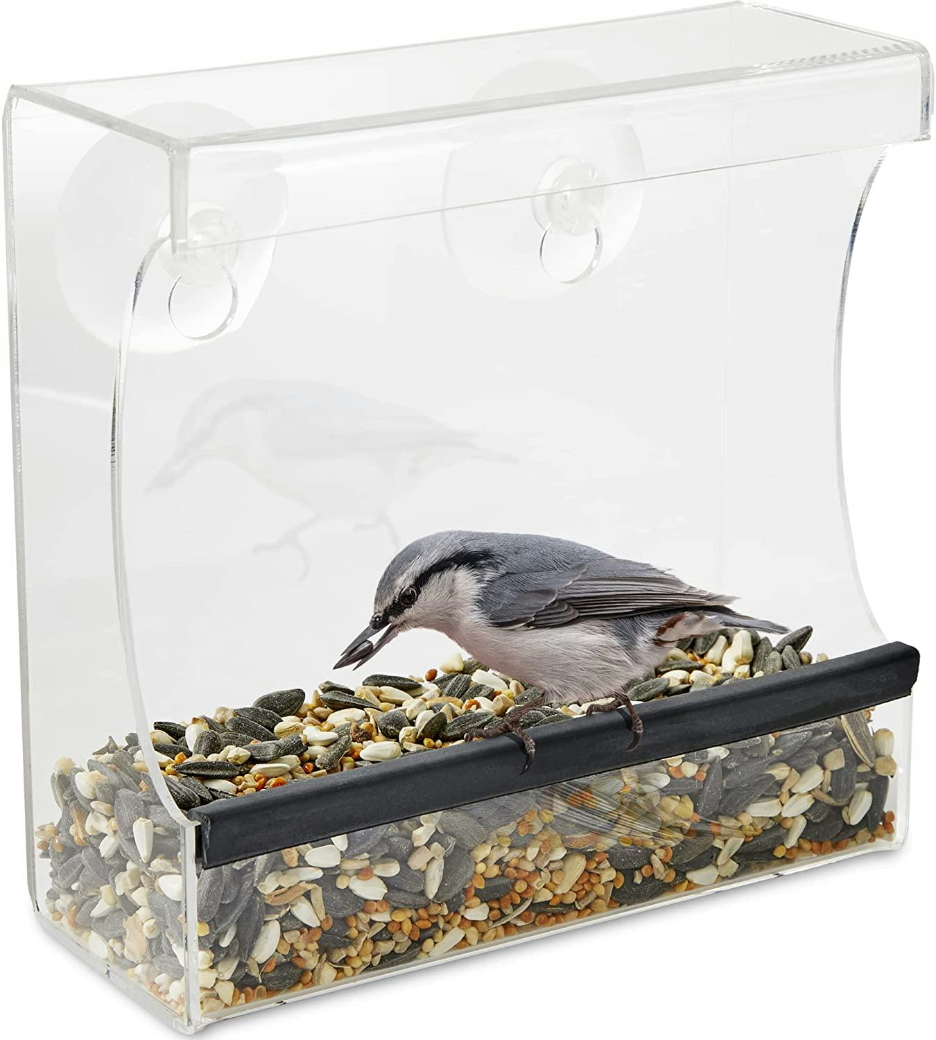 Gray Bunny Clear Window Bird Feeder