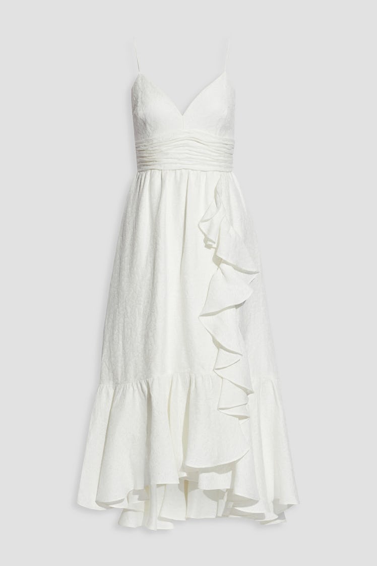THEIA white tiered midi dress