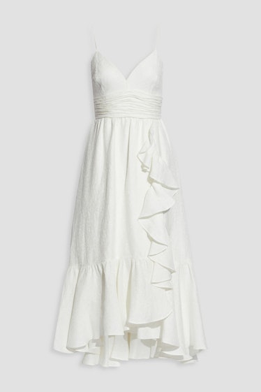 THEIA white tiered midi dress
