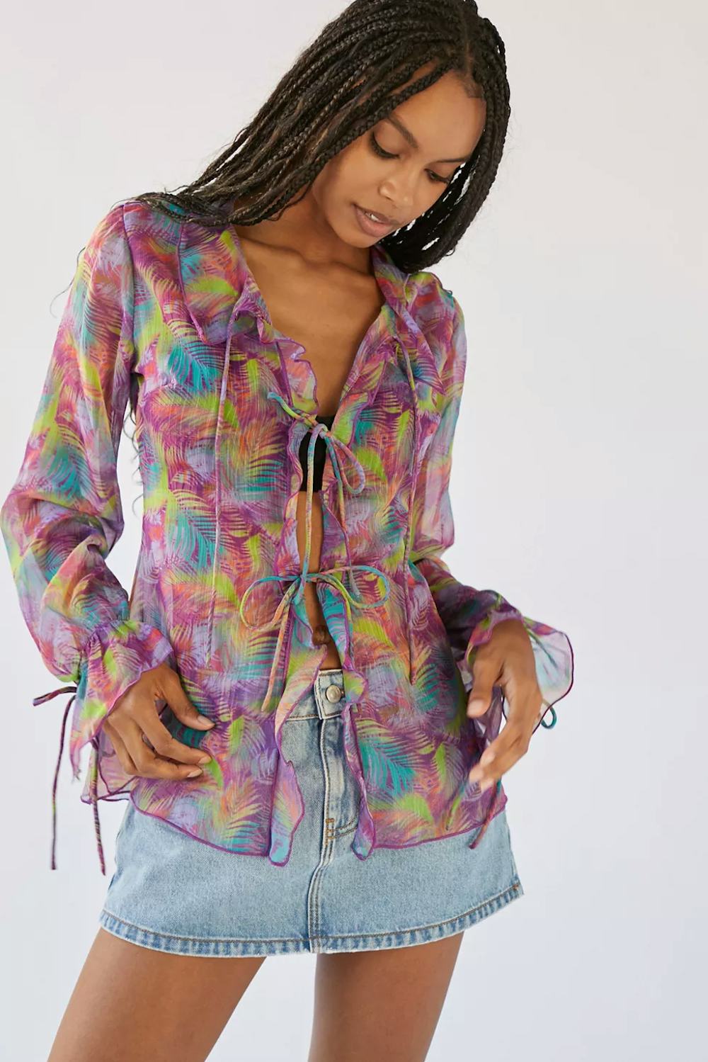 Misty Gauze Tie-Front Blouse