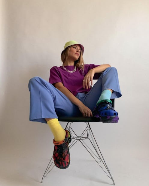 Maxine Wylde in a Crocs outfit