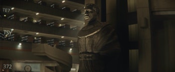 A Kang statue stands in the TVA headquarters at the end of Loki Season 1