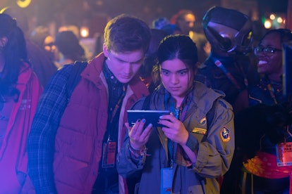 Matt Lintz (Bruno) and Iman Vellani (Kamala Khan) are obsessed with the Avengers in a 'Ms. Marvel' E...