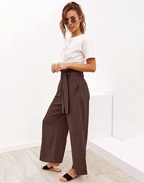 ECOWISH Belted Palazzo Pants