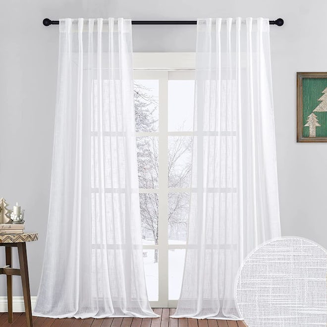 RYB HOME Sheer White Curtains