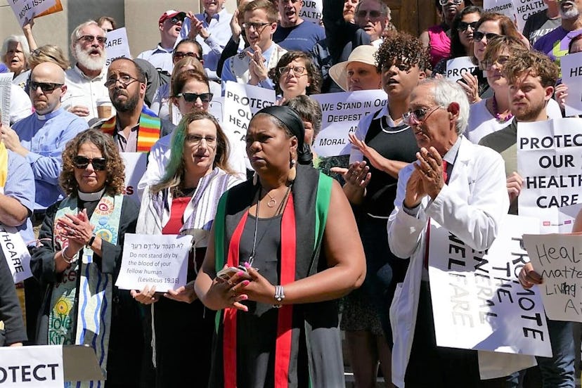 This pro-choice pastor Rev. Traci Blackmon at a Faith Leaders in Health Care demonstration in Washin...