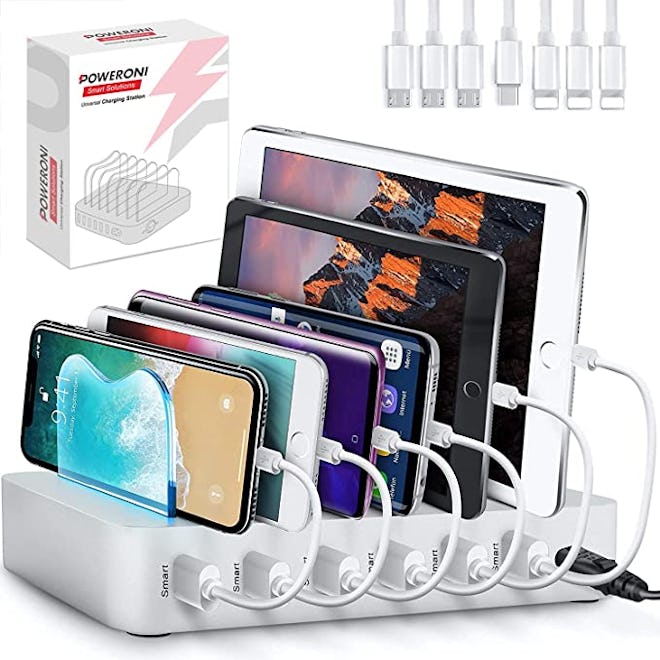 Poweroni USB Charging Station Organizer with 7 Cables