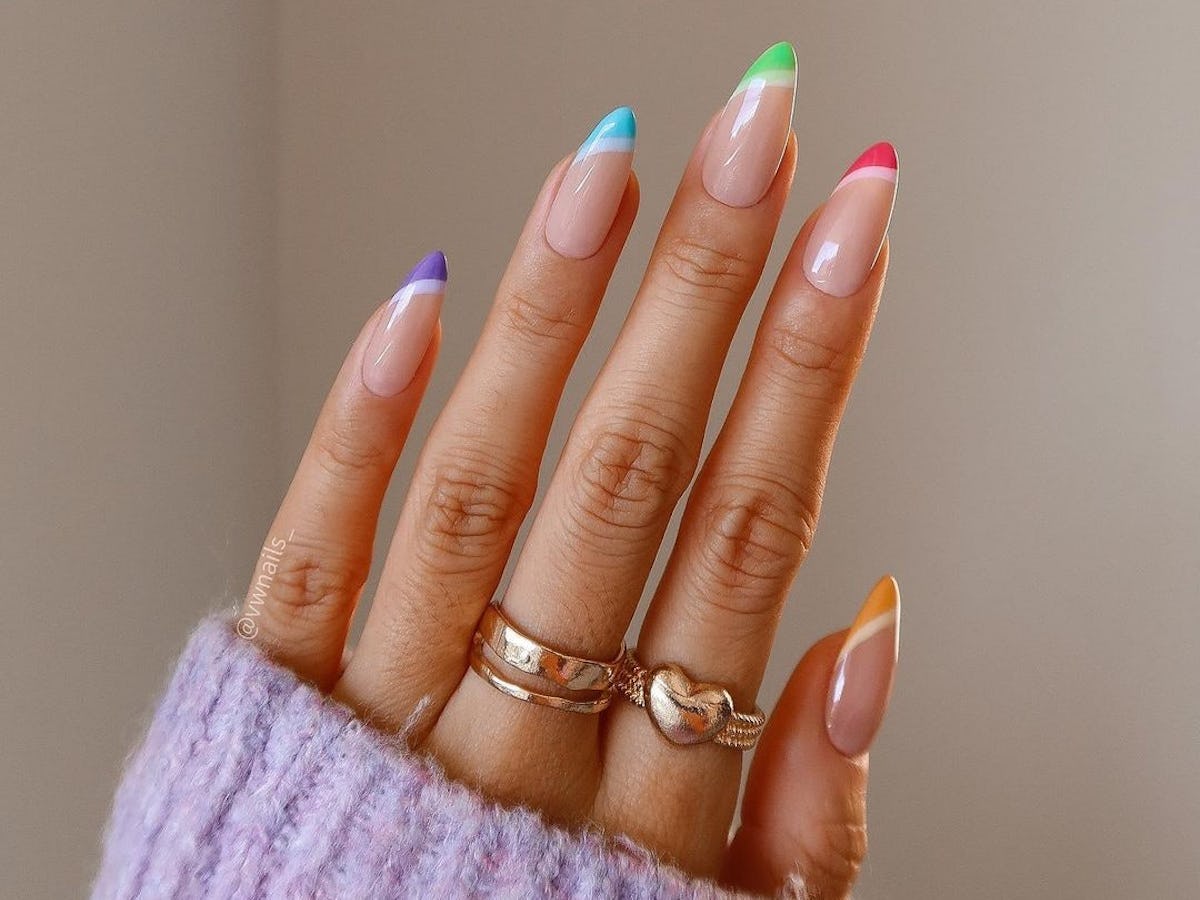 Nail French Style Pastel Rainbows